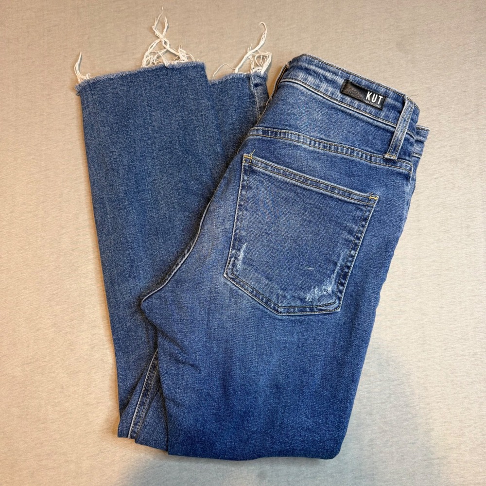 KUT‎ from the Kloth Rachael Fab Ab Mom Jeans High Rise Distressed Raw Hem Size 4